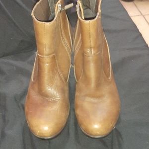 Brown leather wedge booties